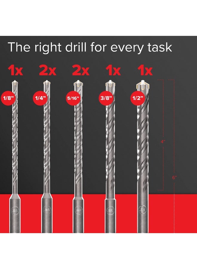 Plus Drill Bit Set, Hammer Drill for Concrete with 4 Cutting Edges, in Sizes 5, 6, 6, 8, 8, 10, 12, Concrete Drill Bit (SDS Plus Drill Set 7 Pieces) - Image 2